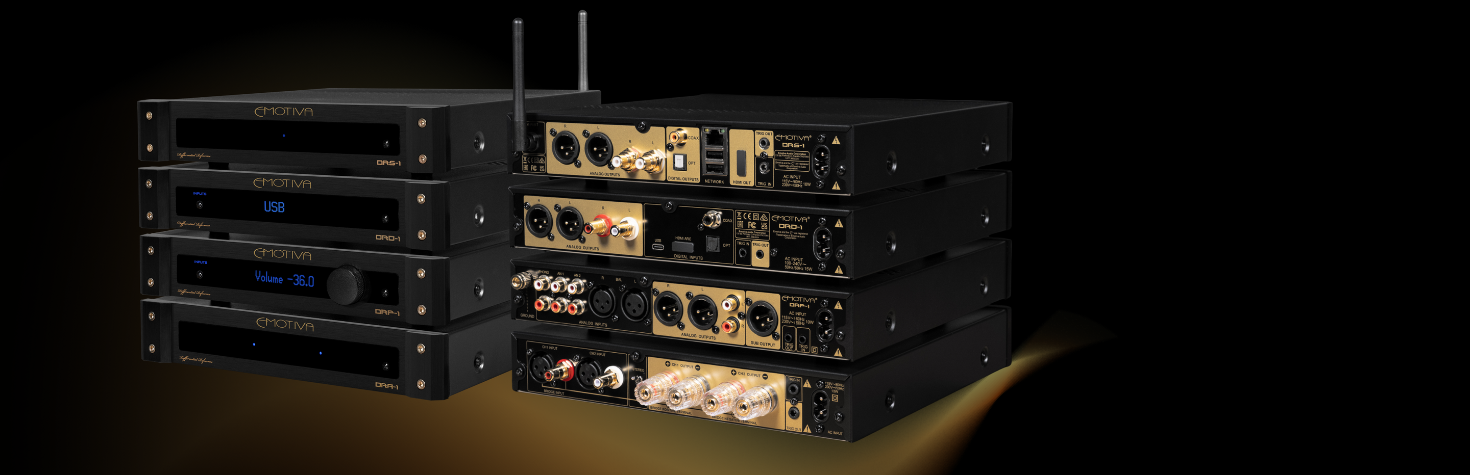 Stack of audio equipment on a dark background