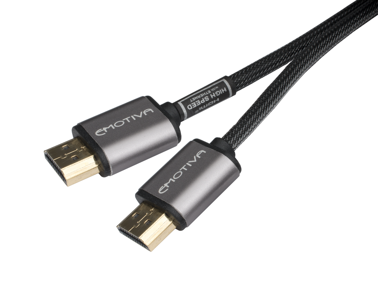 HDMI cable with Emotiva branding on a white background
