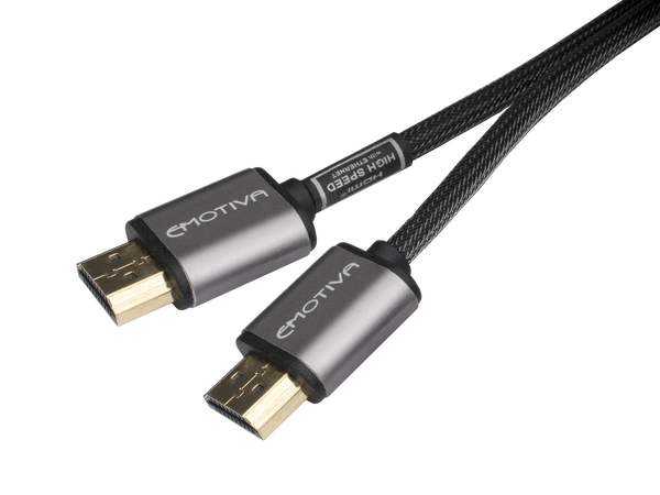 HDMI cable with Emotiva branding on a white background