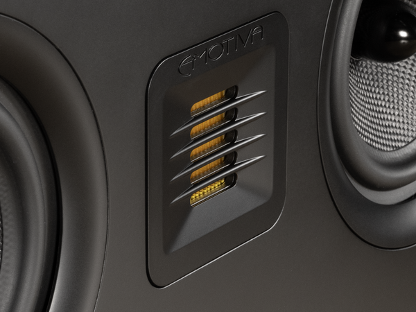 closeup photo of the Airmotiv X rotatable folded ribbon tweeter