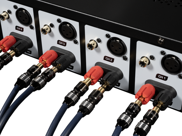 Audio equipment with connectors and cables on a white background