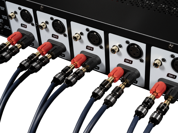 Audio equipment with cable connectors on a white background