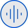 Circular icon with blue outline and vertical lines in the center on a white background