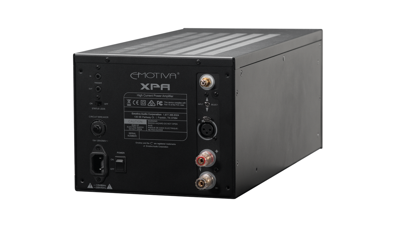 Isometric photo of the rear of the XPA Gen3 HC1 Monoblock Amplifier